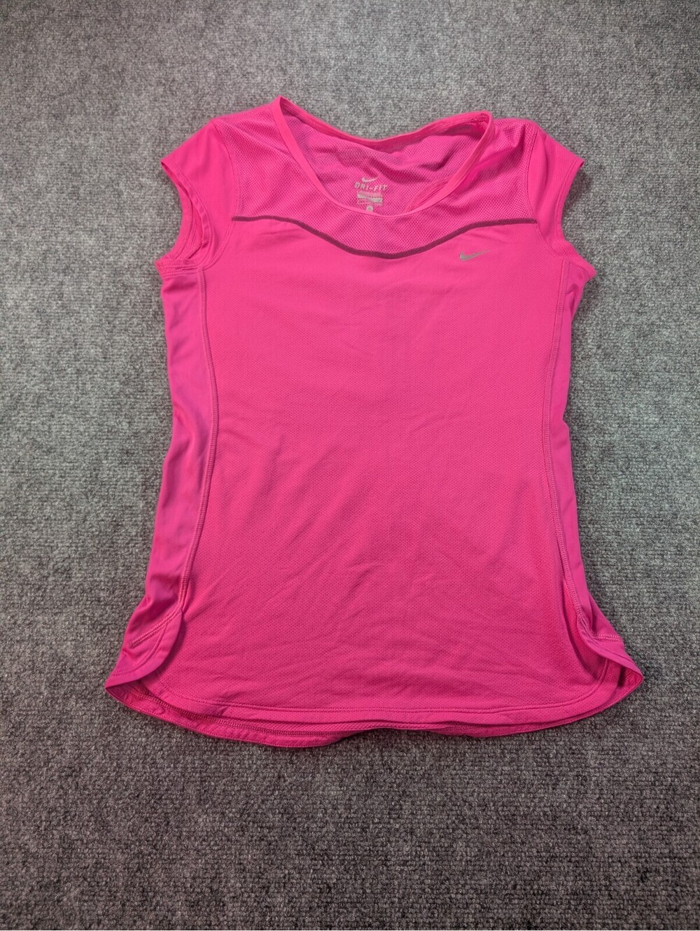 0229 Nike Dri FIT Women's Small Pink Shirt Running Racer Gym Athletic Workout